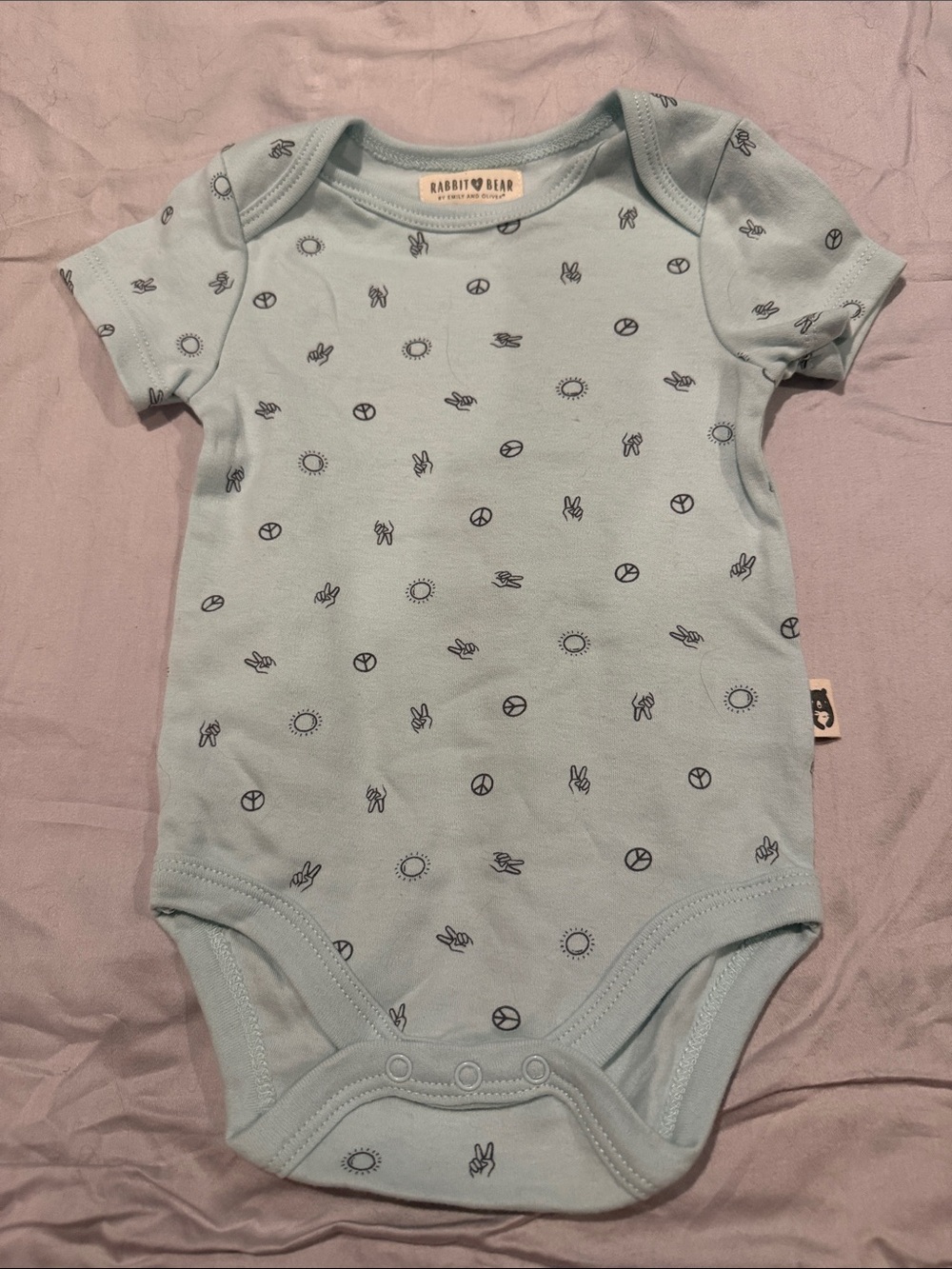 Rabbit & Bear Light Blue Baby Bodysuit with Icon Print